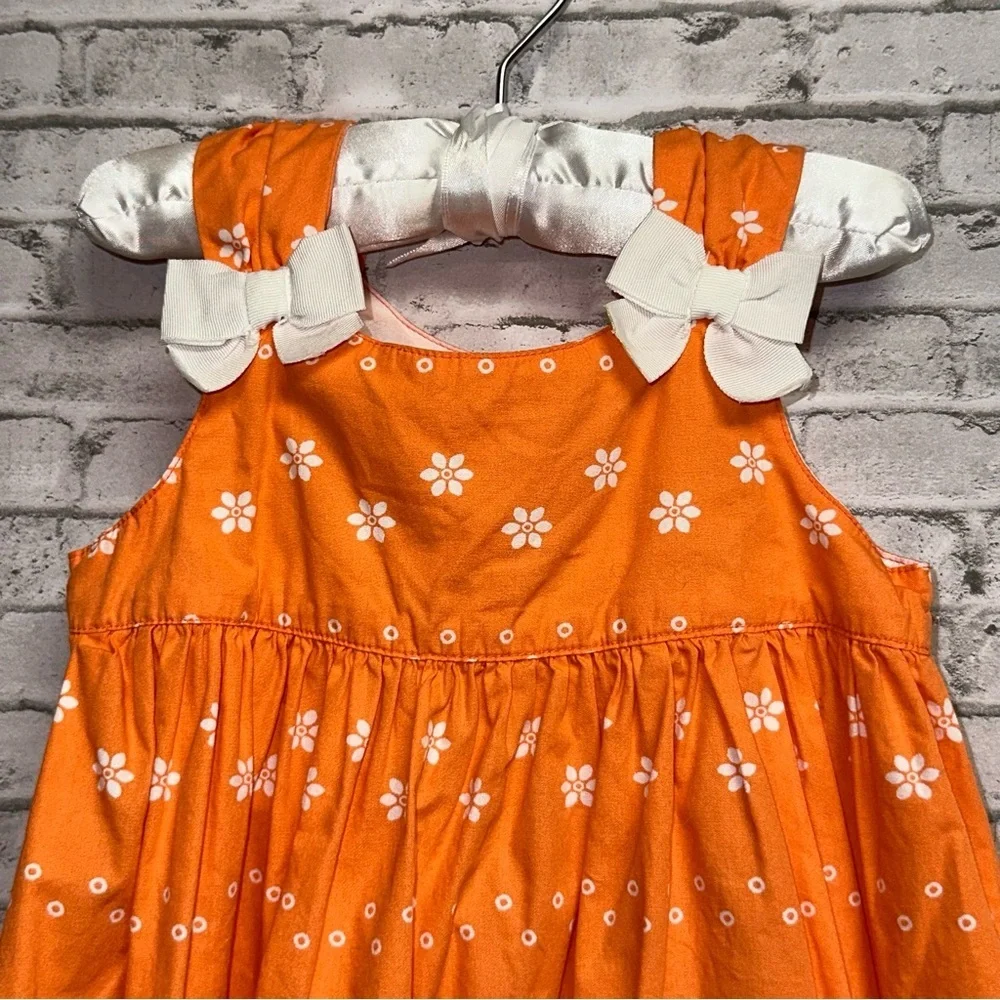 Gymboree Toddler Size 2T Orange Floral Dress Cotton Sleeveless Bows